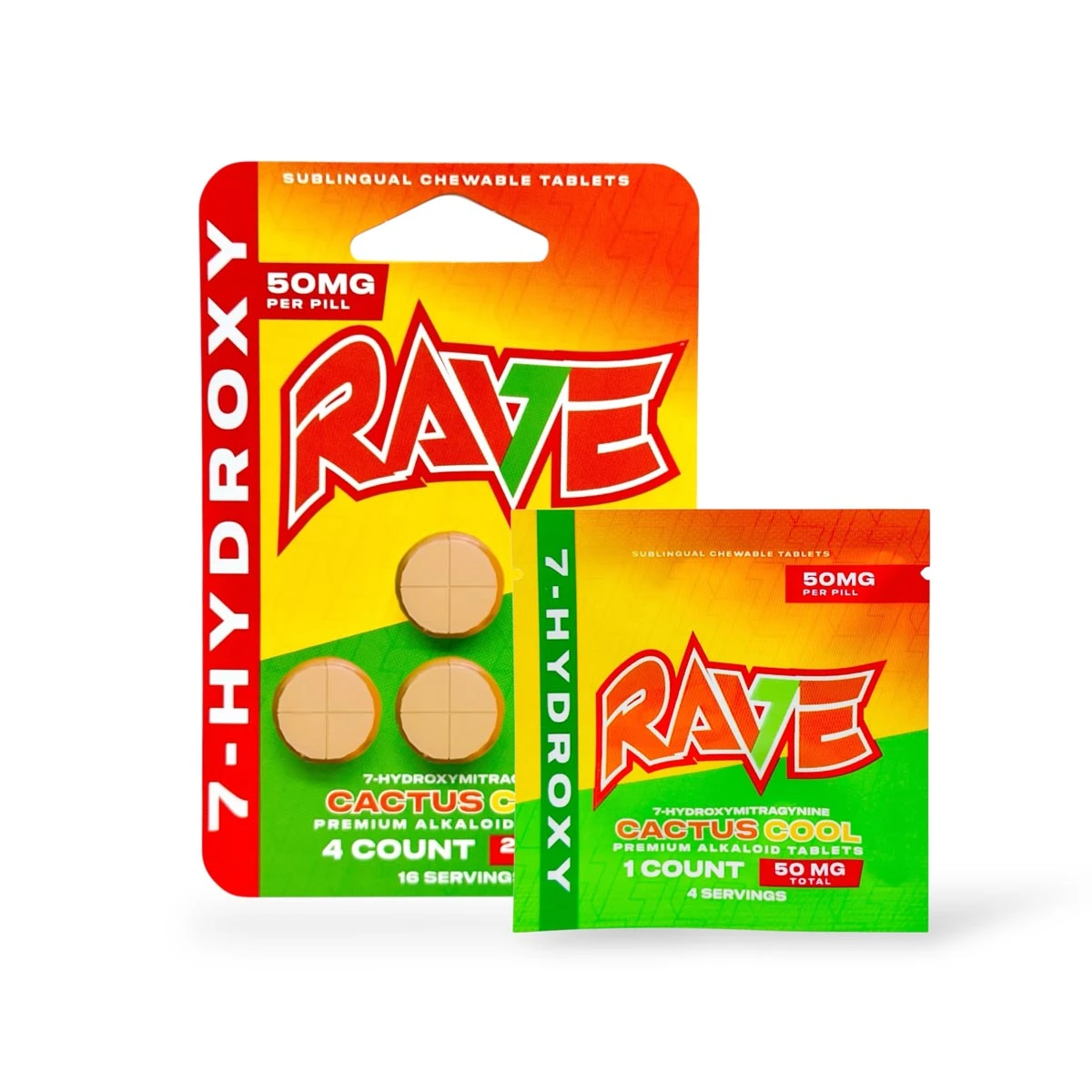 Rave 7 Hydroxy Sublingual Chewable Tablets Cactus Cool 50mg Per Tablet Set 09280