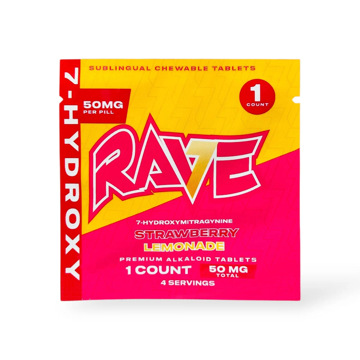 rave 7 hydroxy sublingual chewable tablets strawberry lemonade 50mg per tablet 1ct 73387 rave 7 hydroxy sublingual chewable tablets strawberry lemonade 50mg per tablet 1ct 73387