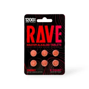 rave kratom alkaloids 200mg chewable tablets cherry 6ct 93908